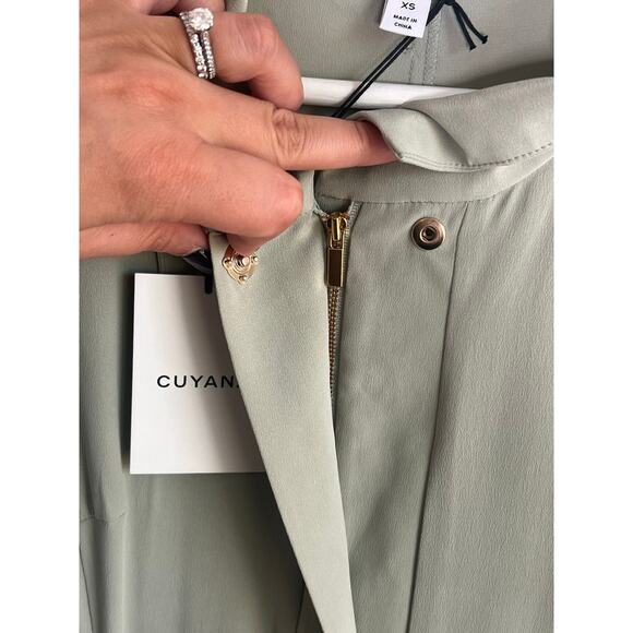 Cuyana Funnel Neck Silk Puff Sleeve Collared Midi Dress Green Women's XS NWT - Picture 11 of 13